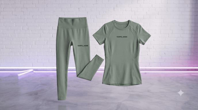 TEMPOWERK chaki spalvos sportinės aprangos komplektas treniruotėms: tampres ir marškinėliai
