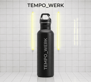 TEMPO_WERK matinės juodos spalvos nerūdijančio plieno termo vandens butelis su karabinu